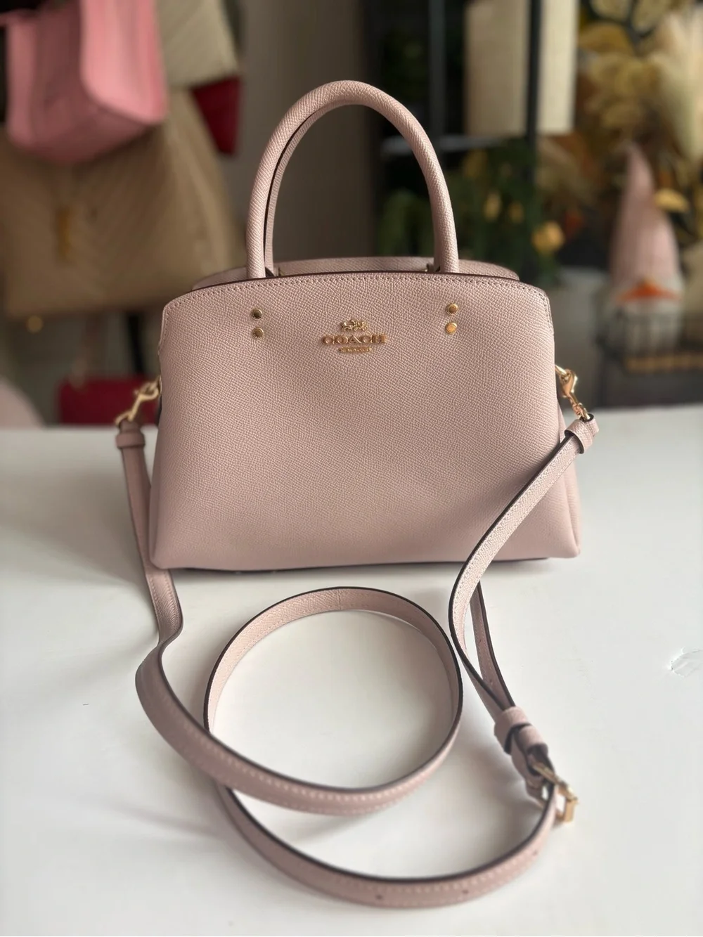 Coach Pebbled Leather Satchel in Mauve